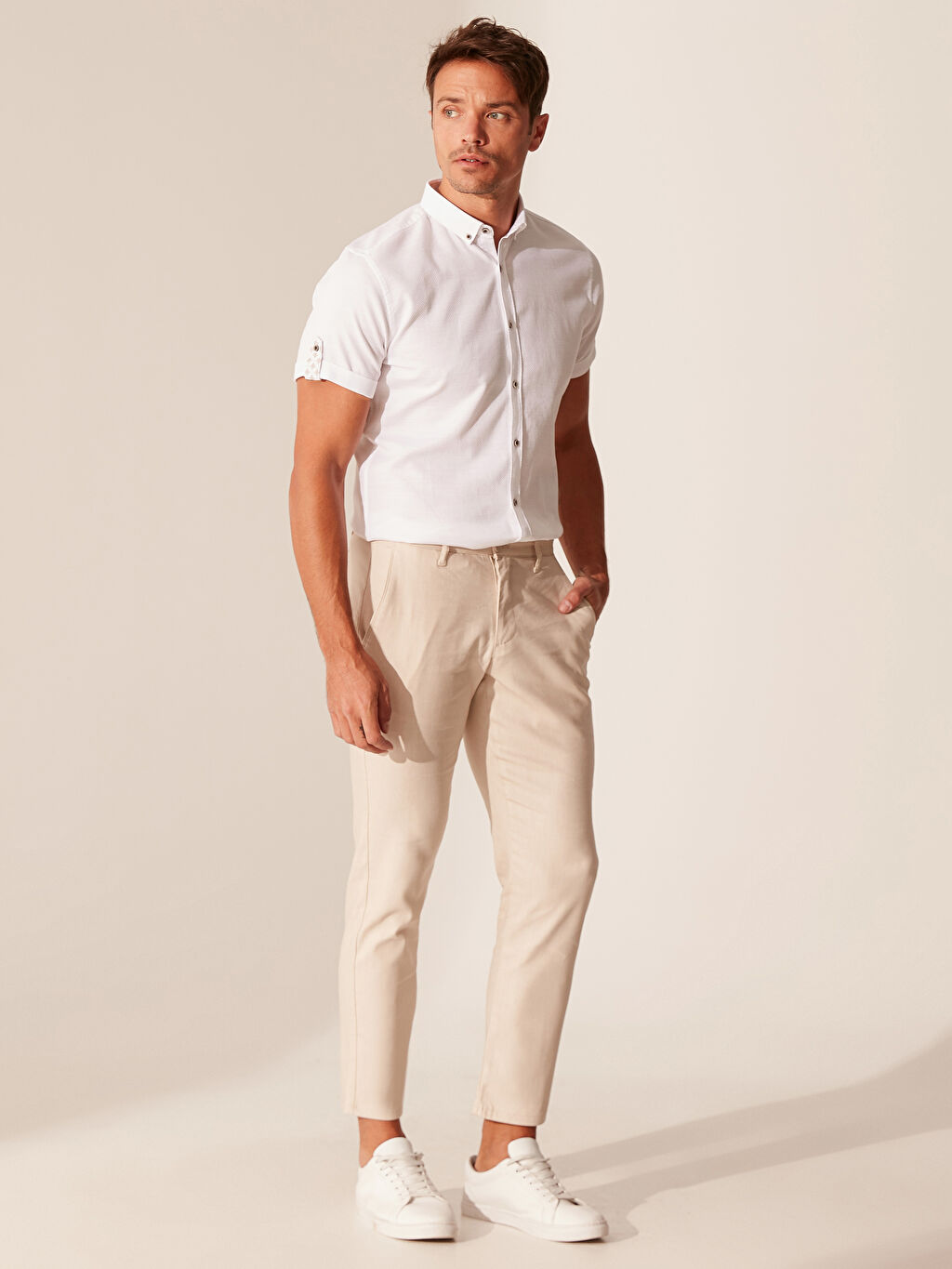 Bej Slim Fit Esnek Keten Pantolon Lc Waikiki