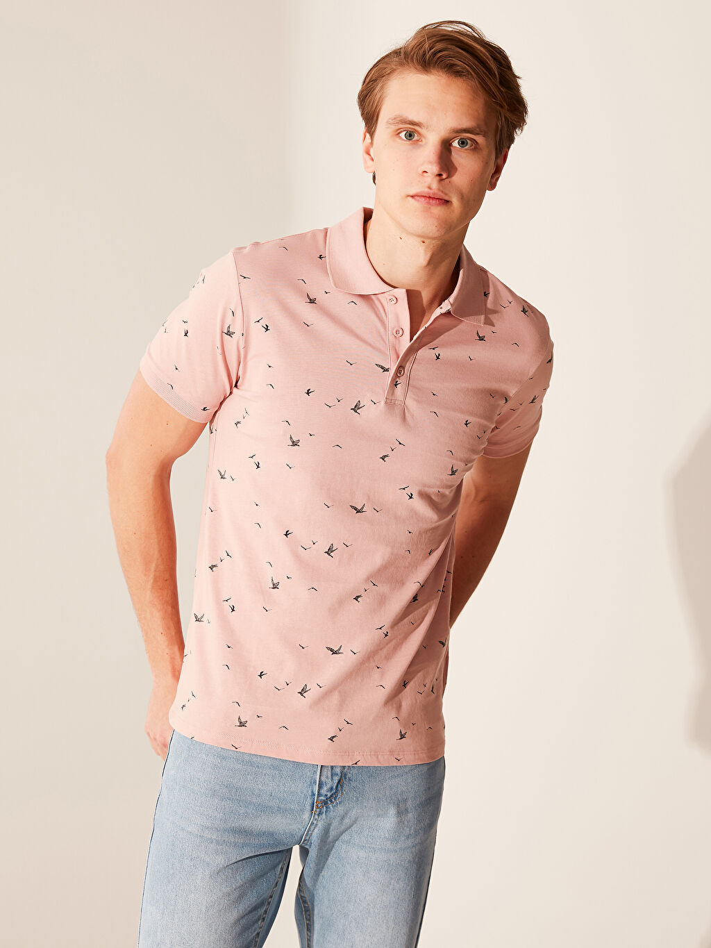 Pembe Polo Yaka Desenli Tisort Lc Waikiki
