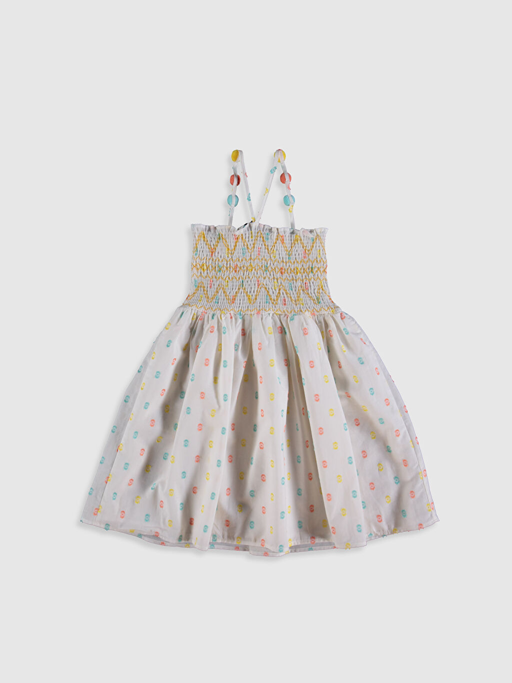 Ekru İp Askılı Desenli Kız Çocuk Elbise LC Waikiki