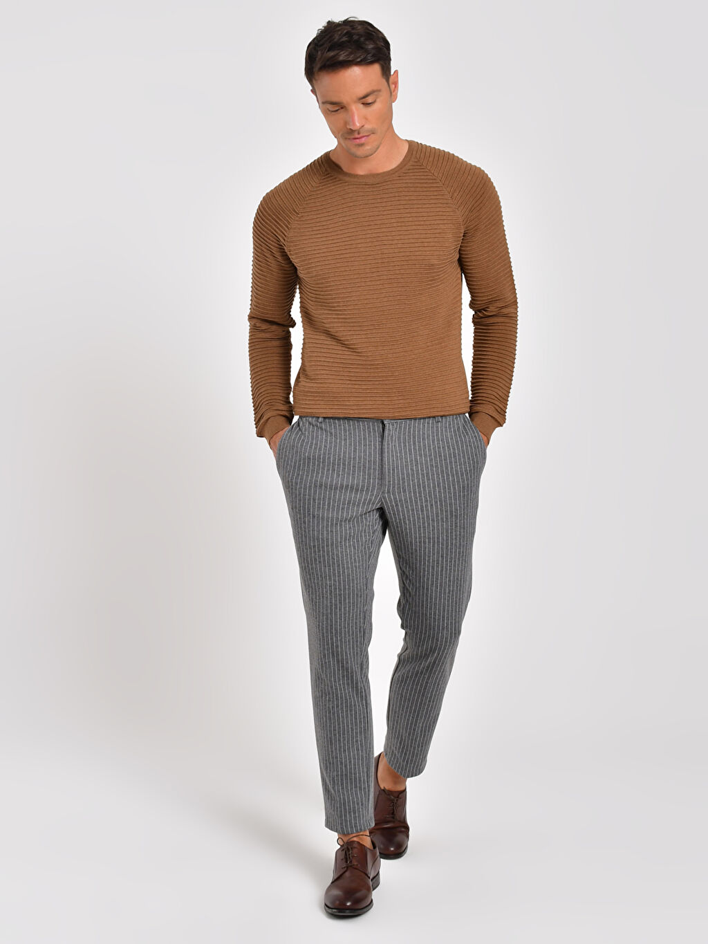 Gri Slim Fit Cizgili Pantolon Lc Waikiki