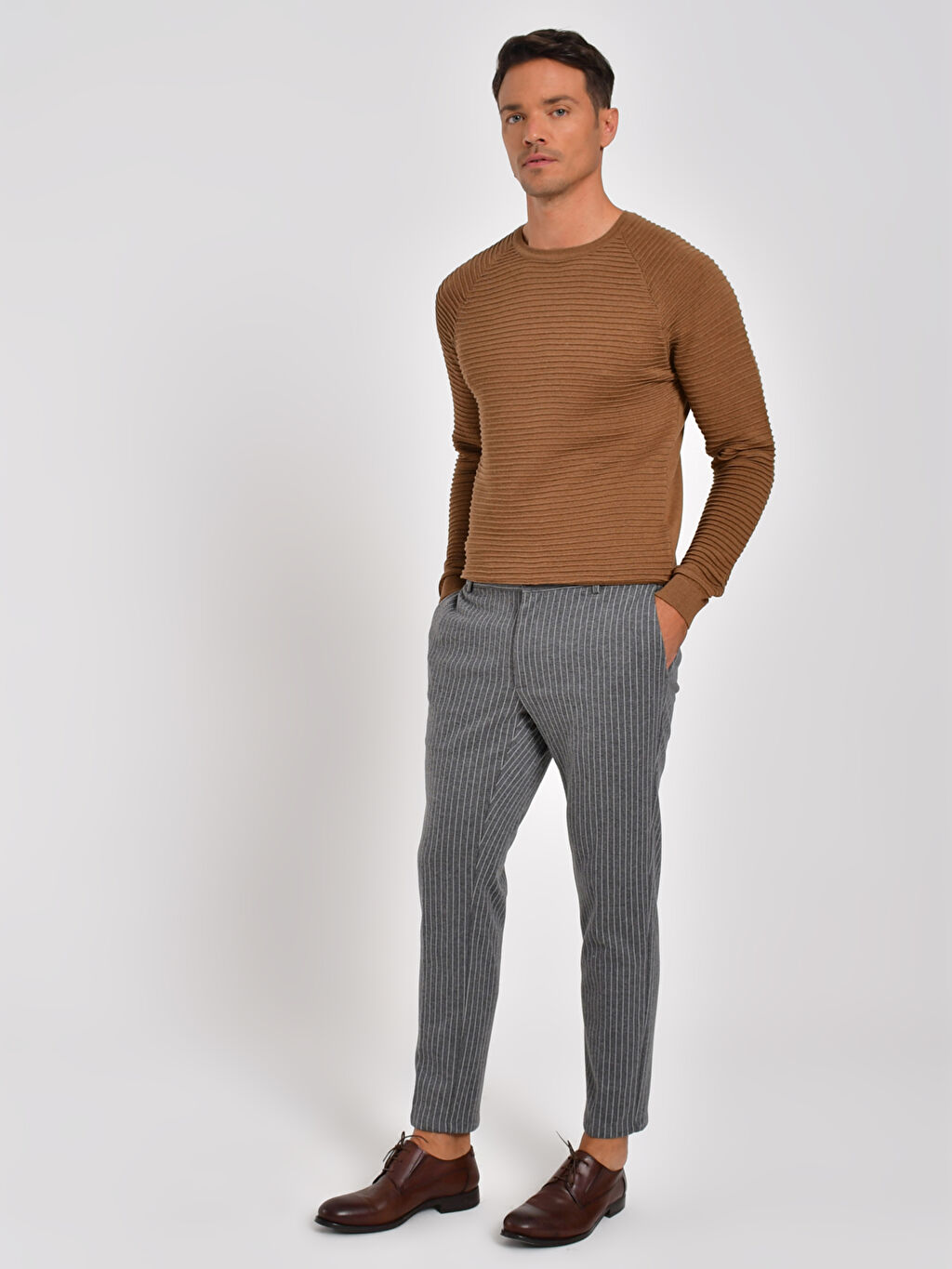 Gri Slim Fit Cizgili Pantolon Lc Waikiki