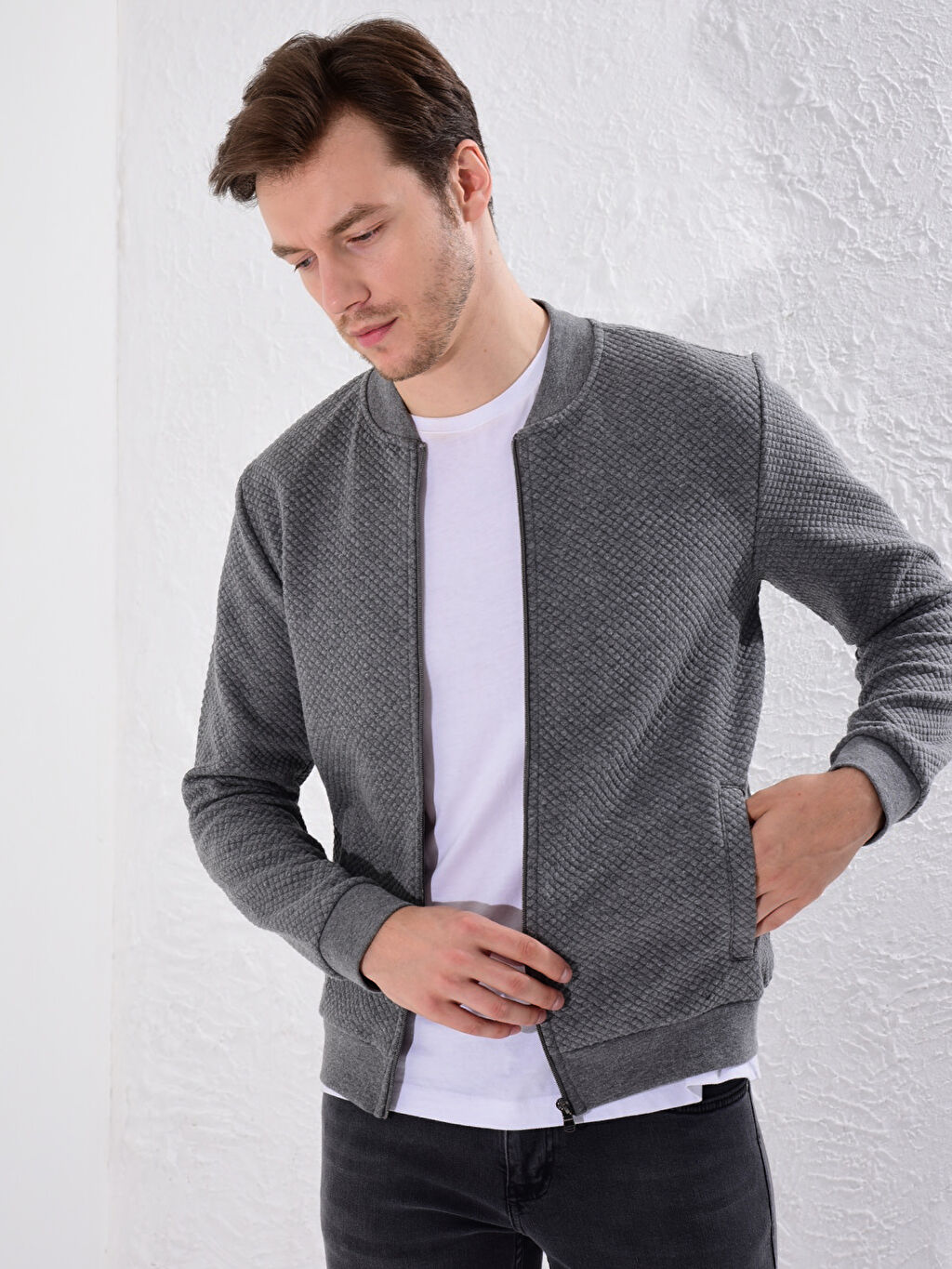 Gri Sim Fit Kapitone Desenli Bomber Hirka Lc Waikiki
