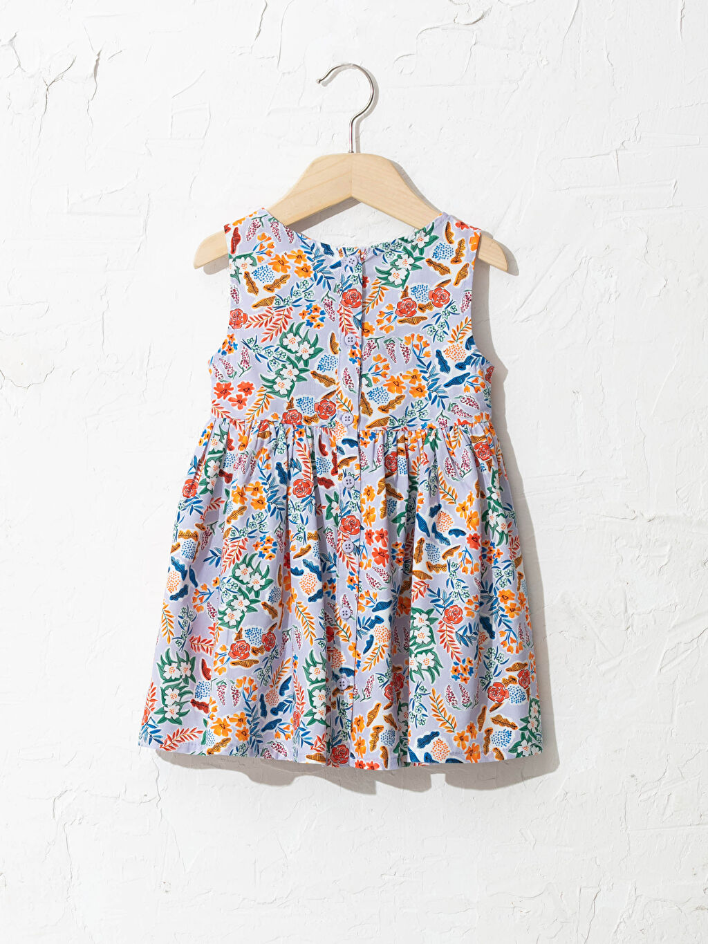 Lila Bisiklet Yaka Baskılı Poplin Kız Bebek Elbise LC