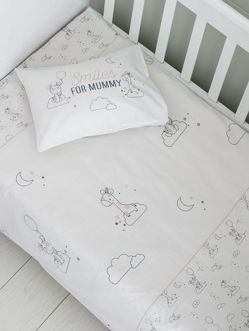 Gri LCW GREEN Organik Çift Taraflı Desenli Bebek Nevresim