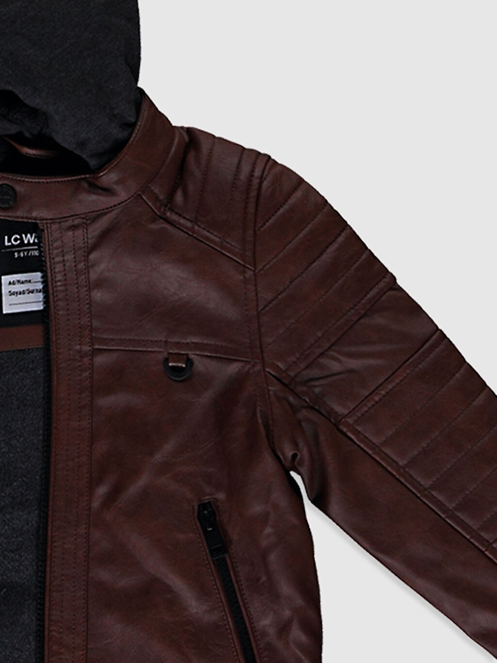 Kahverengi Kapüşonlu Deri Görünümlü Erkek Çocuk Ceket LC Kahverengi Kapüşonlu Deri Görünümlü Erkek Çocuk Ceket LC