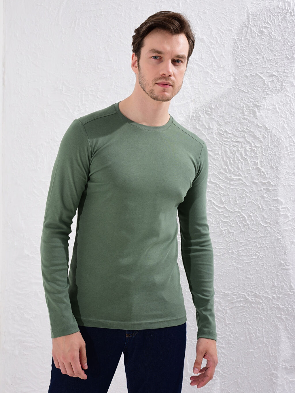 Yesil Bisiklet Yaka Basic Uzun Kollu Tisort Lc Waikiki