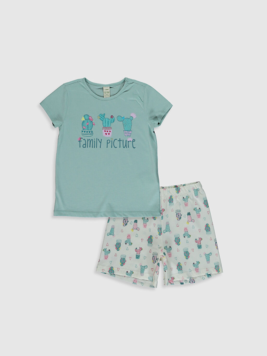 Yeşil LCW GREEN Kız Çocuk Baskılı Pamuklu Pijama Takımı
