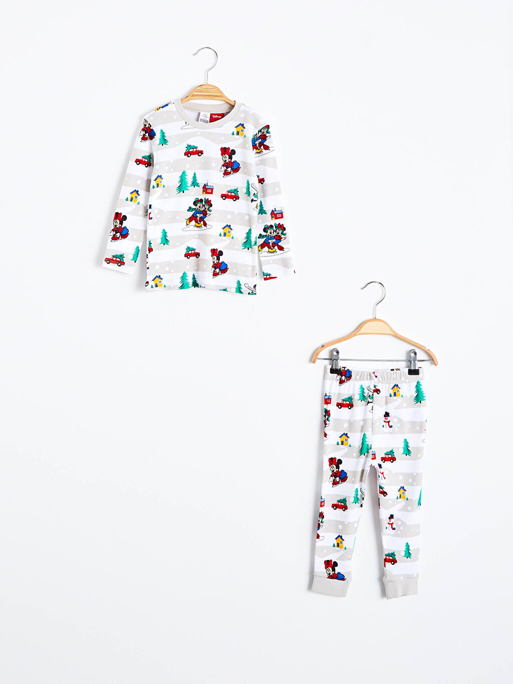 gri erkek bebek yilbasi temali mickey mouse baskili pijama 2 li lc waikiki