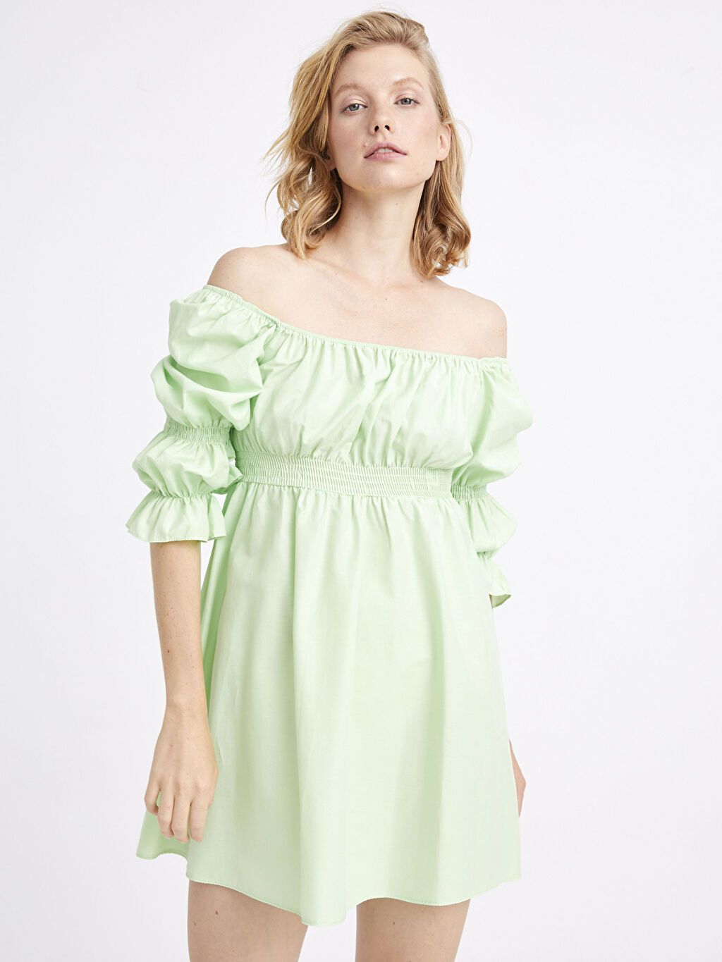 Yesil Appleline Karpuz Kol Beli Buzgulu Poplin Elbise Lc Waikiki