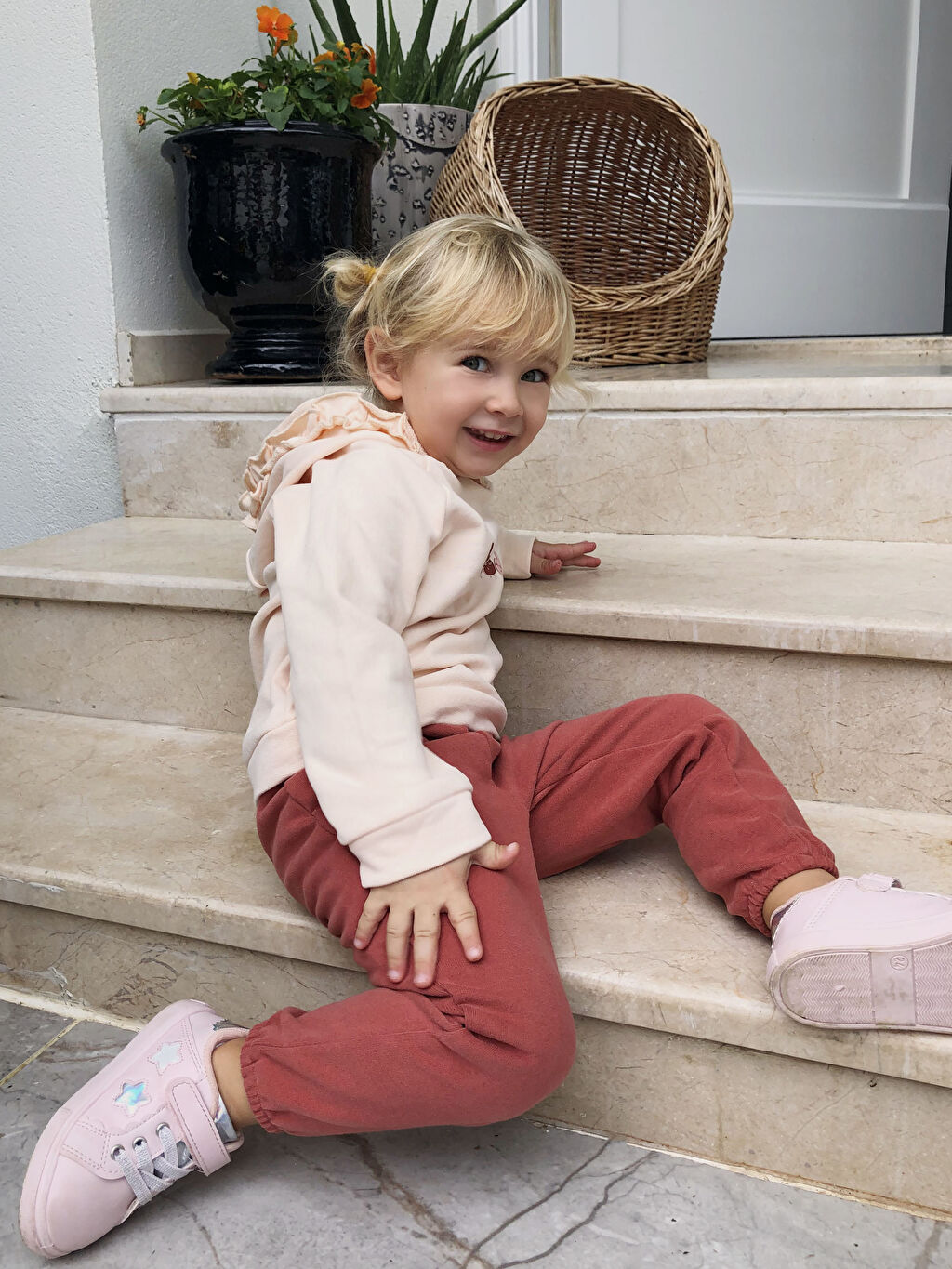 Bej LCW GREEN Kız Bebek Organik Sweatshirt ve Pantolon