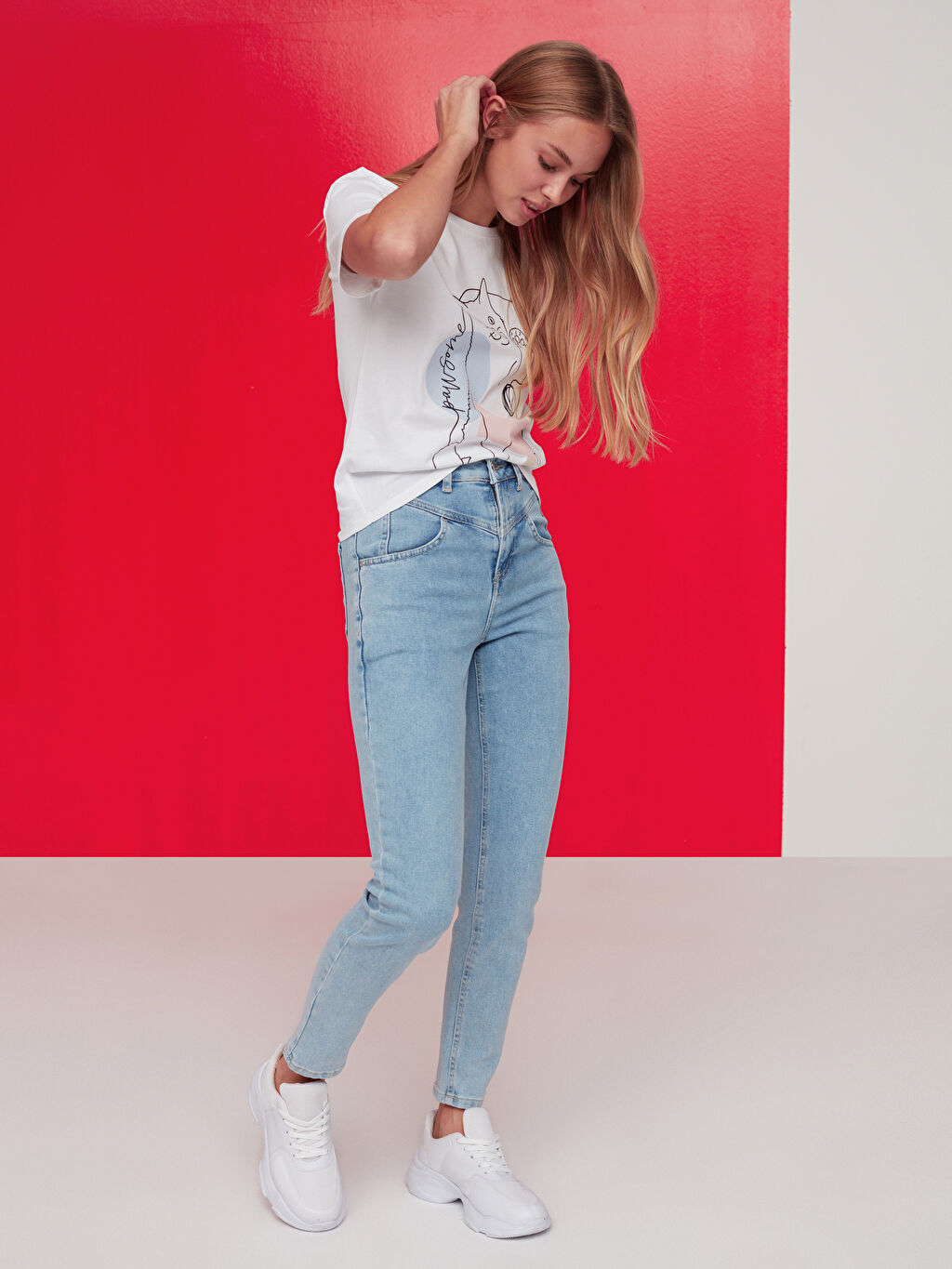 Indigo Yuksek Bel Mom Jean Pantolon Lc Waikiki