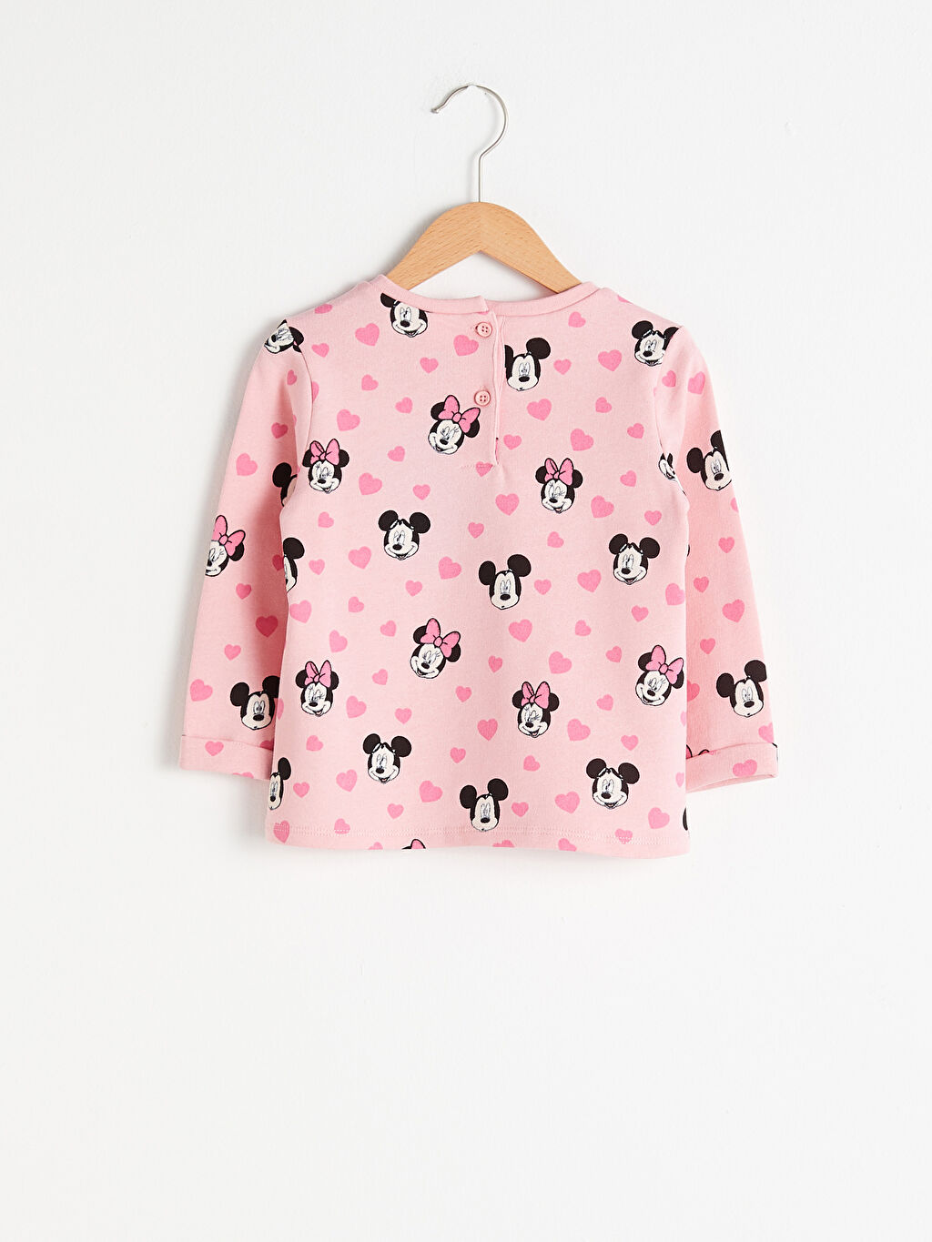 Pembe Kız Bebek Mickey ve Minnie Mouse Baskılı Sweatshirt
