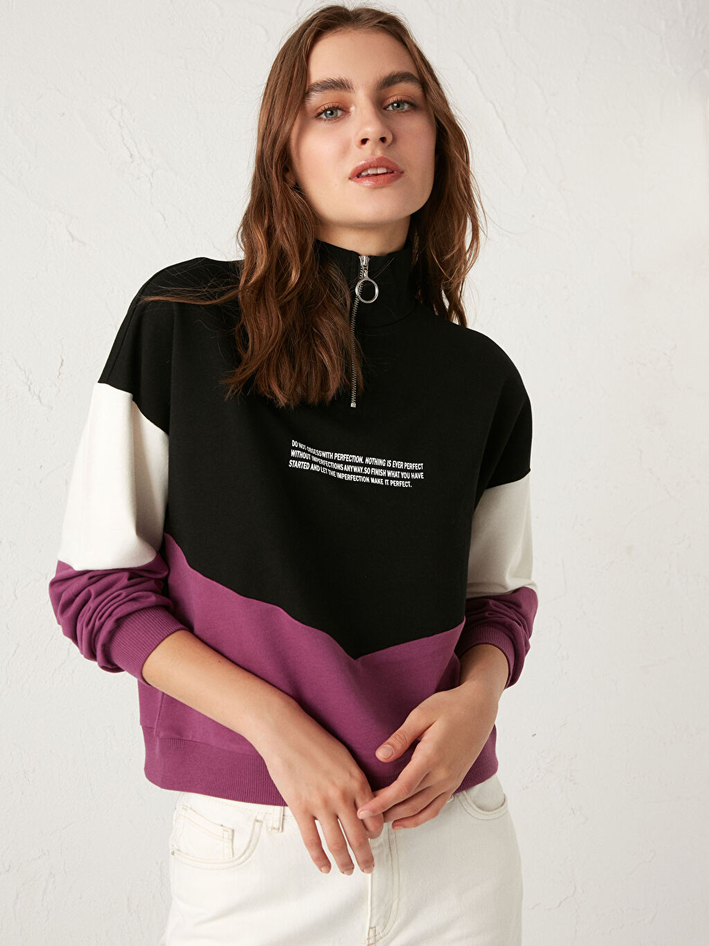 Murdum Yazi Baskili Renk Bloklu Sweatshirt Lc Waikiki