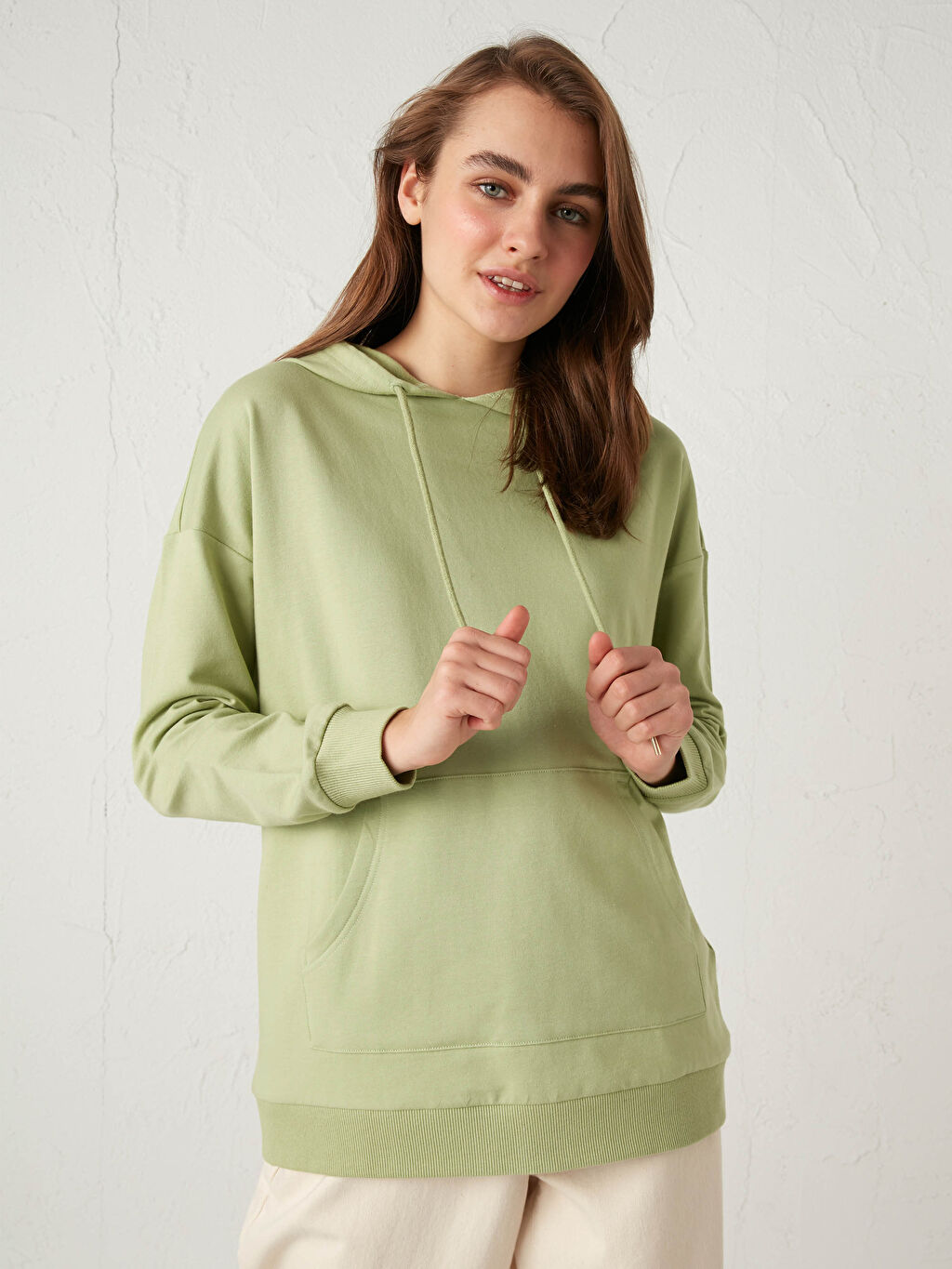 Yesil Kapusonlu Basic Sweatshirt Lc Waikiki