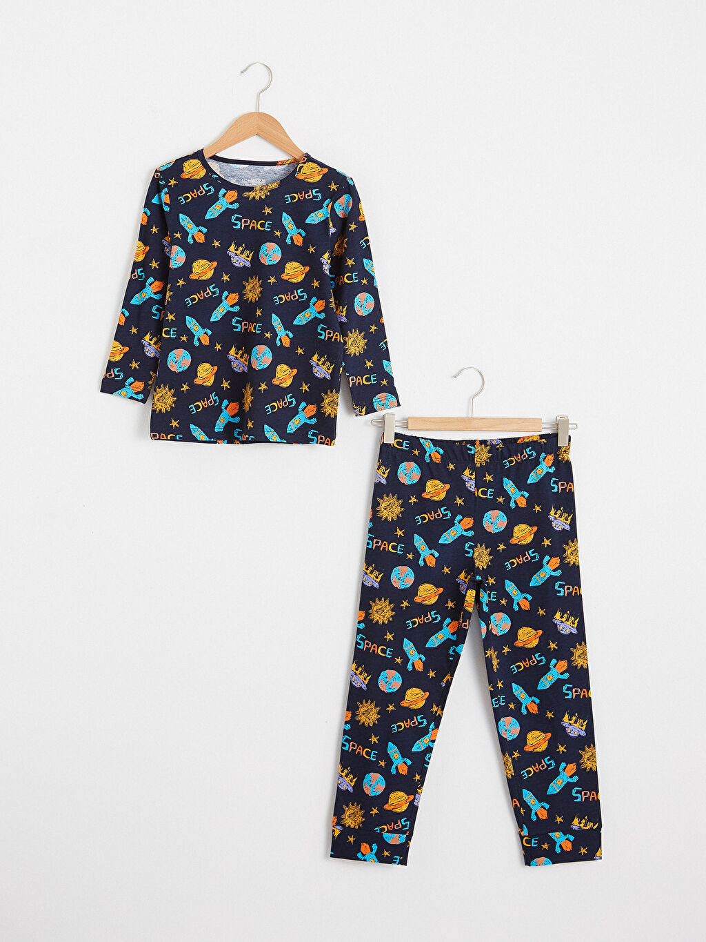 Lacivert Erkek Çocuk Baskılı Pamuklu Pijama Takımı LC