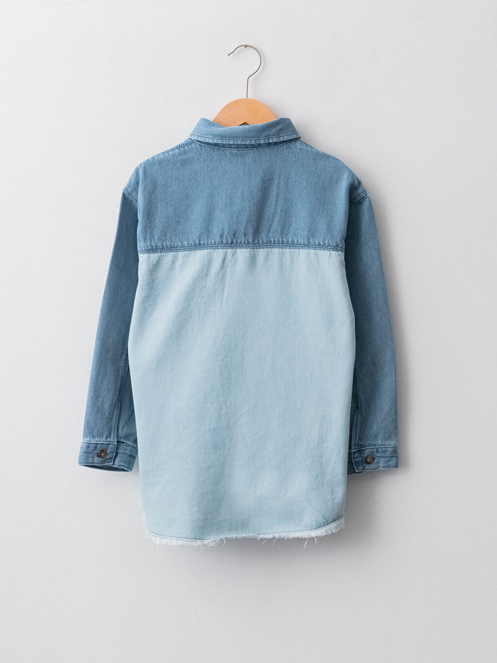 Color Block Long Sleeve Girl Jean Shirt -W19443Z4-H45 - W19443Z4 