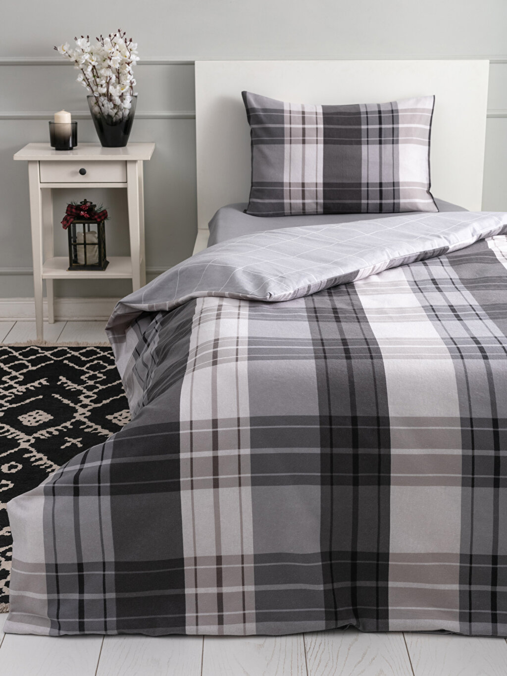 Single Double Sided Checd Flannel, Grey Plaid Duvet Cover