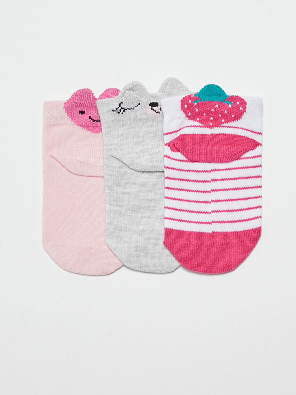 Ekru Desenli Kız Bebek Patik Çorap 3�lü LC Waikiki