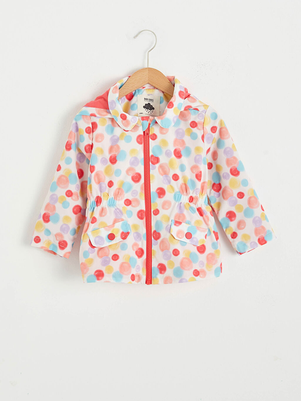Ekru Kapüşonlu Uzun Kol Desenli Kız Bebek Mont LC Waikiki