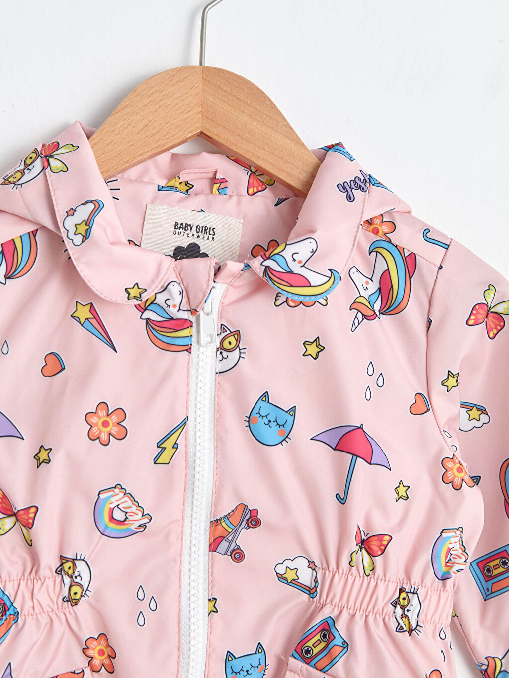 Pembe Kapüşonlu Uzun Kol Desenli Kız Bebek Mont LC Waikiki