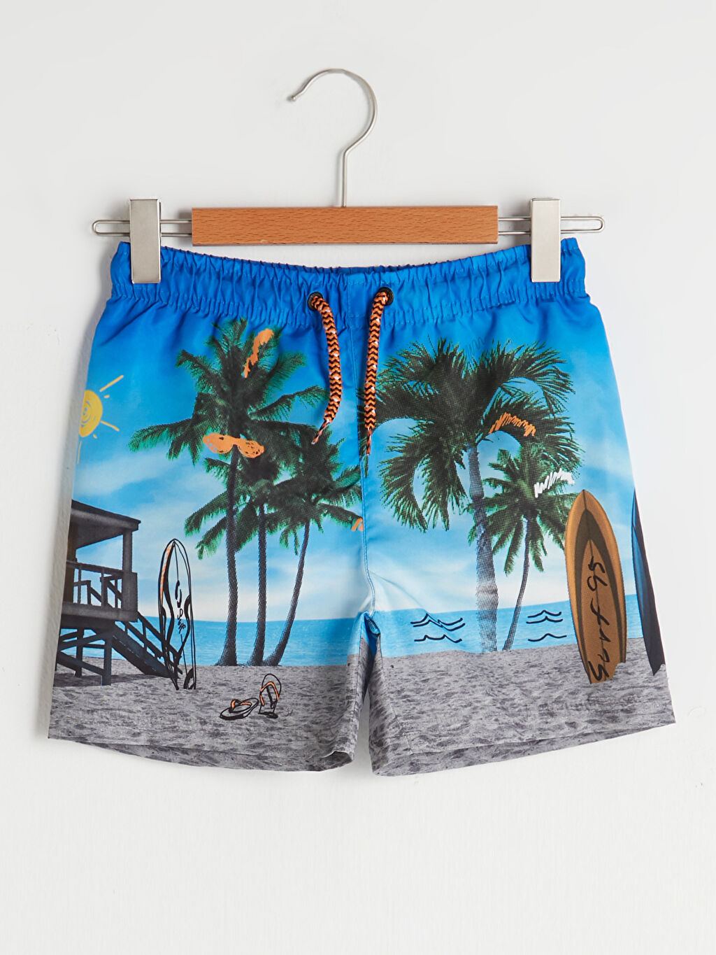 Mavi Baskılı Hızlı Kuruyan Erkek Çocuk Deniz Şortu LC