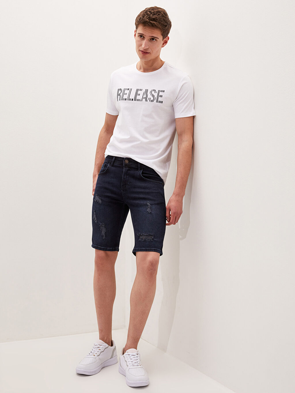 fitted jean shorts mens