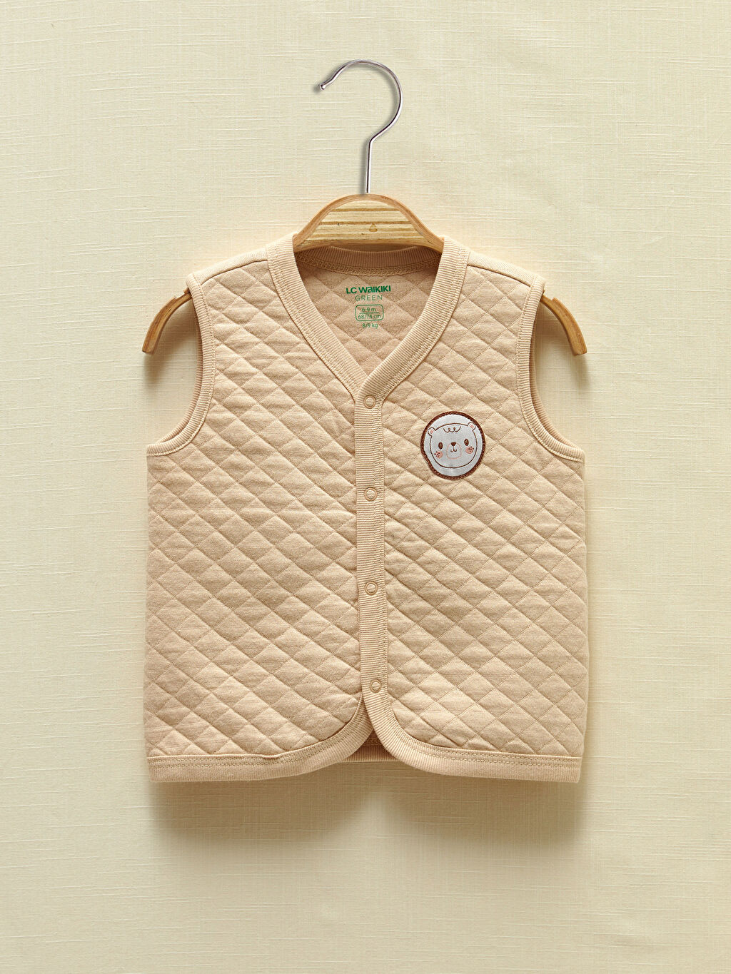 Bej V Yaka Kolsuz Organik Pamuklu Kapitoneli Erkek Bebek