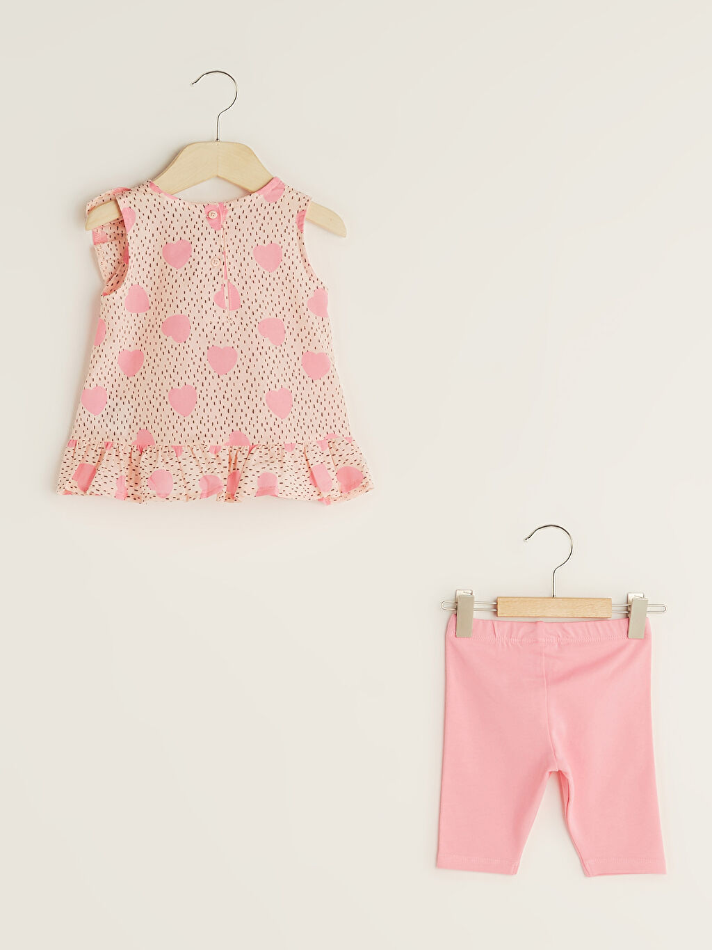 Pembe Bisiklet Yaka Baskılı Kız Bebek Bluz ve Tayt 2�li