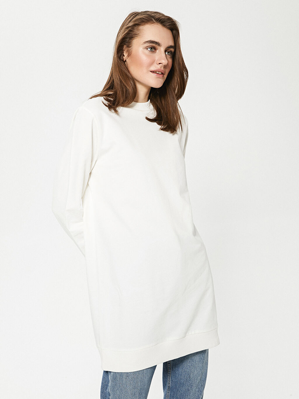 Ekru Modest Bisiklet Yaka Pamuklu Tunik Lc Waikiki