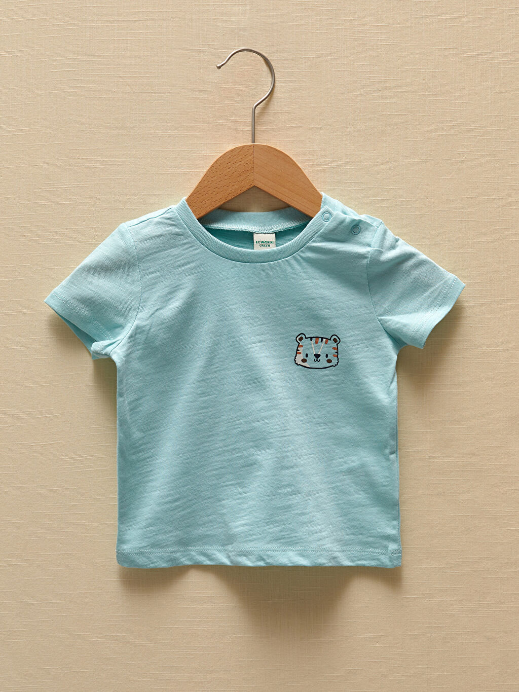 Turkuaz LCW GREEN Bisiklet Yaka Kısa Kollu Organik Pamuklu