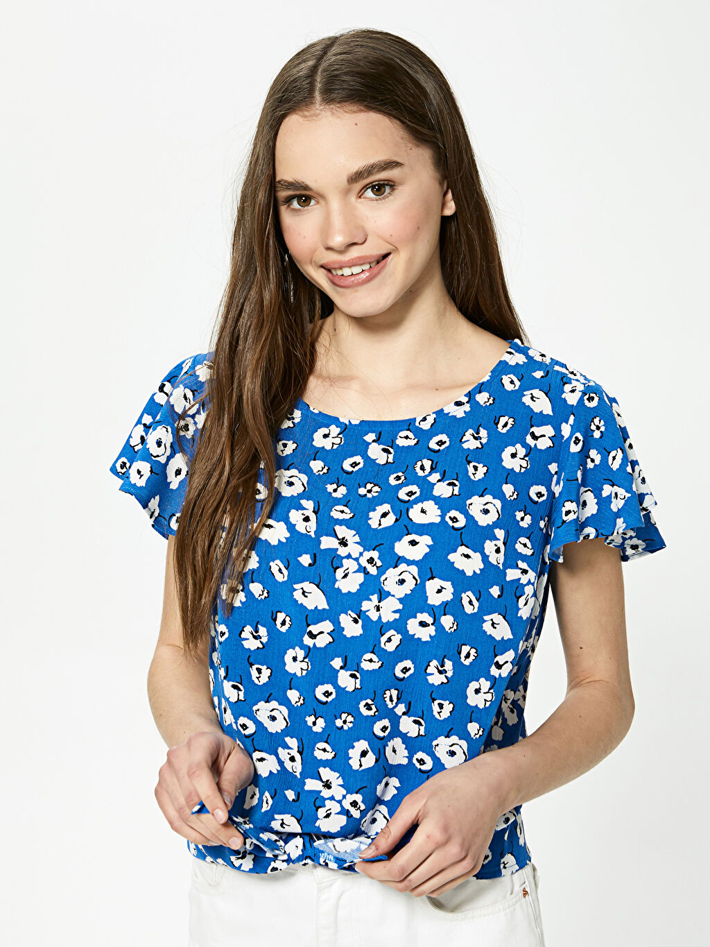 Crew Neck Floral Printed Short Sleeve Viscose Women's Blouse S1FB92Z8LQQ S1FB92Z8LQQ LC