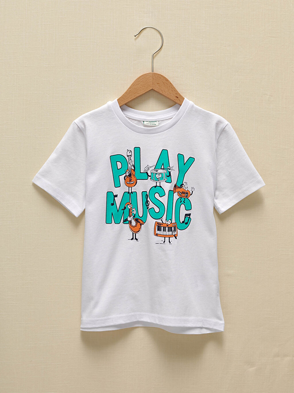 Beyaz LCW GREEN Bisiklet Yaka Baskılı Kısa Kollu Organik