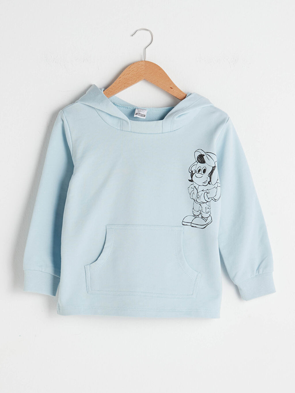 Mavi Kapusonlu Nostaljik Maymun Baskili Erkek Bebek Sweatshirt Lc Waikiki