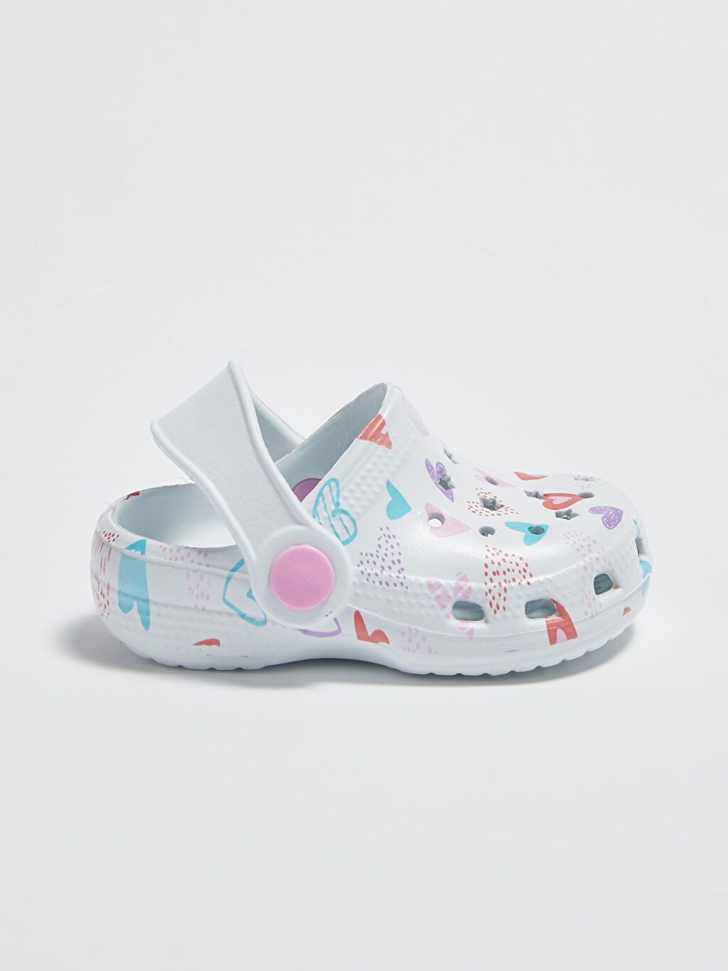 Beyaz Delikli Görünümlü Baskılı Kız Bebek Sandalet LC