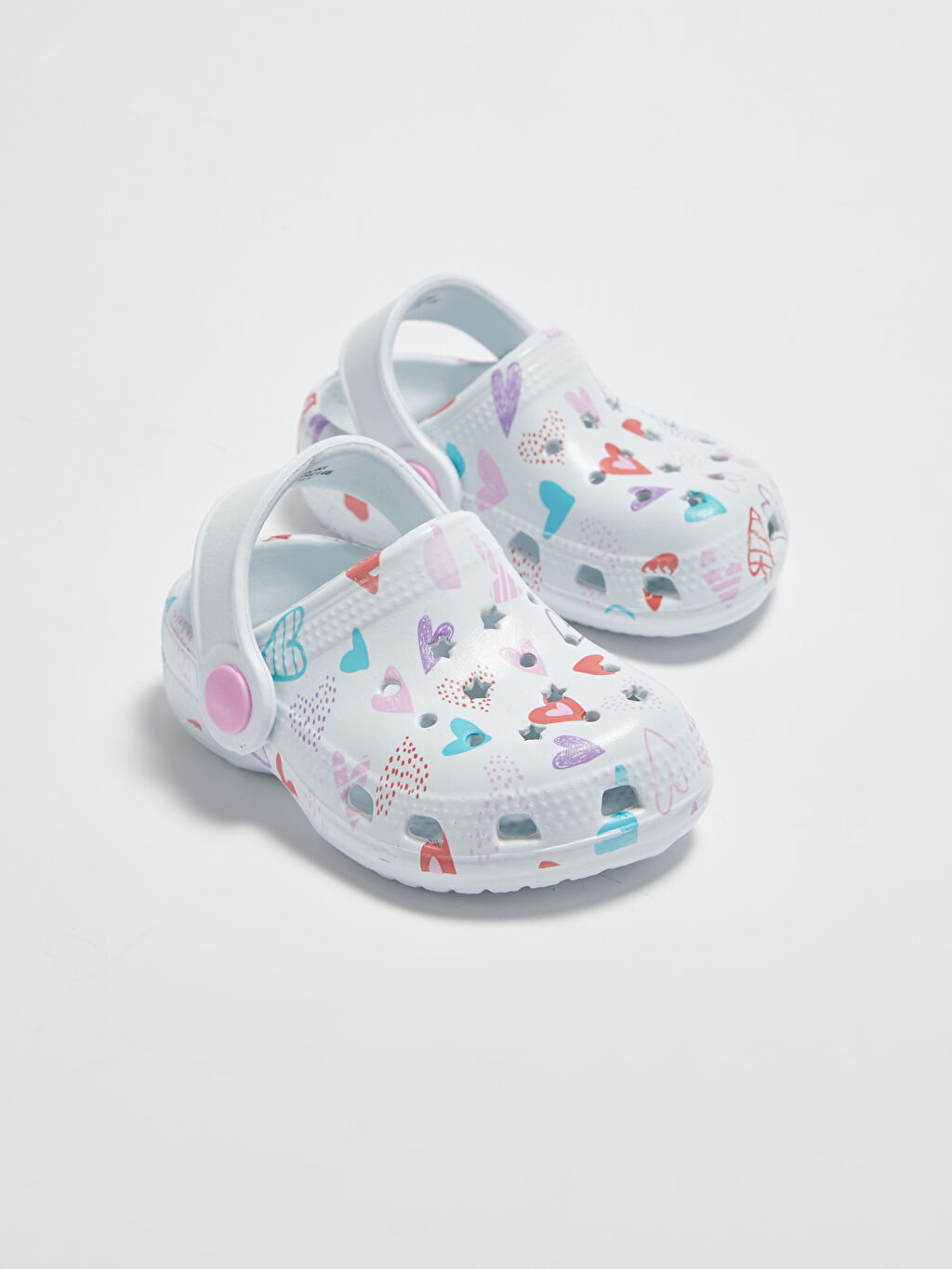 Beyaz Delikli Görünümlü Baskılı Kız Bebek Sandalet LC