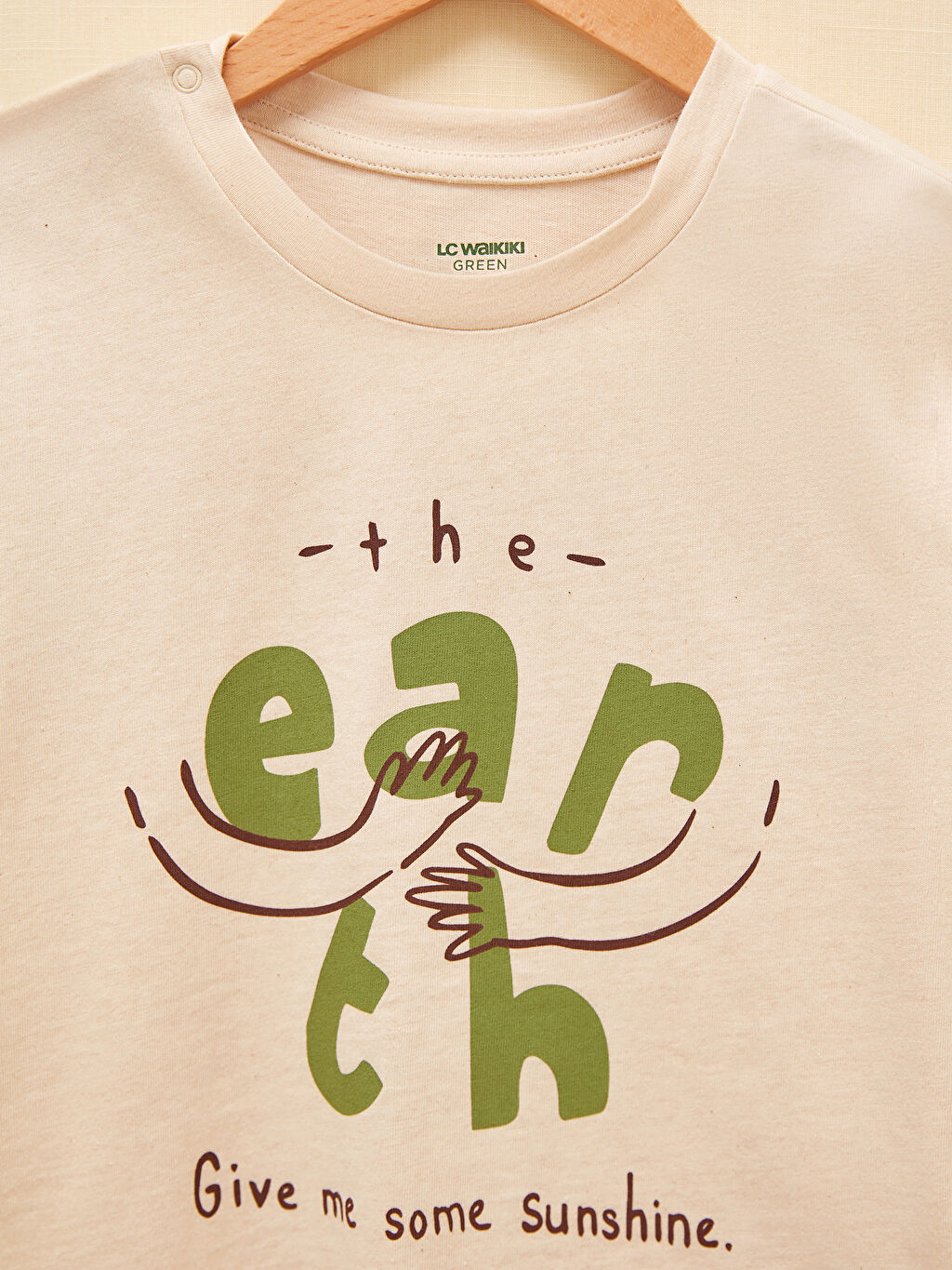 Bej LCW GREEN Bisiklet Yaka Kısa Kol Organik Pamuklu Erkek