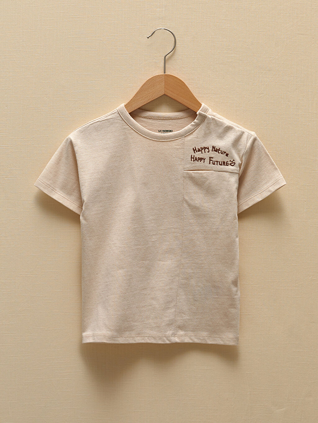 Bej LCW GREEN Bisiklet Yaka Kısa Kollu Nakış Detaylı