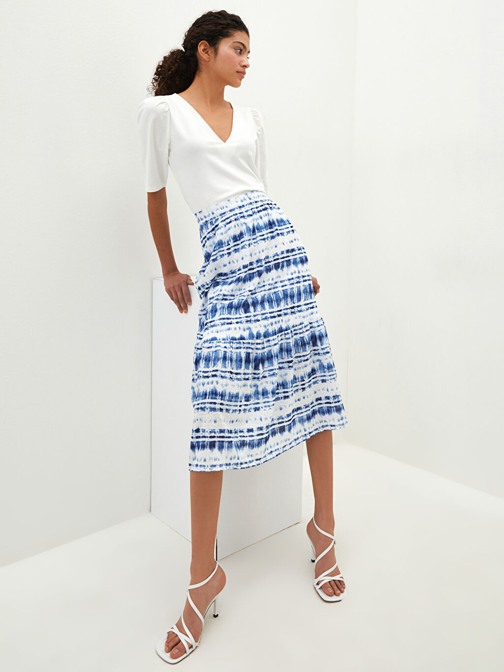 High Waist Patterned ACut Crinkle Fabric Women's Skirt S1K074Z8LQQ