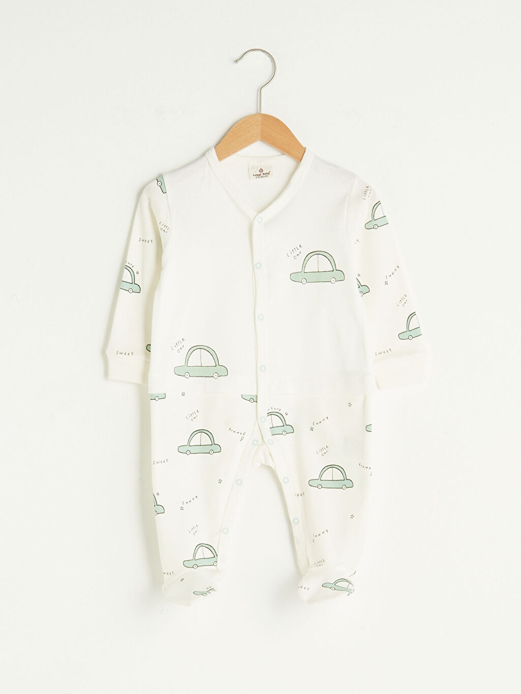 Beyaz Organik Pamuklu Luggi Baby V Yaka Uzun Kollu Baskılı