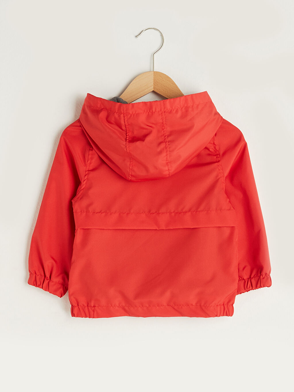 Kırmızı Kapüşonlu Uzun Kollu Basic Erkek Bebek Fermuarlı