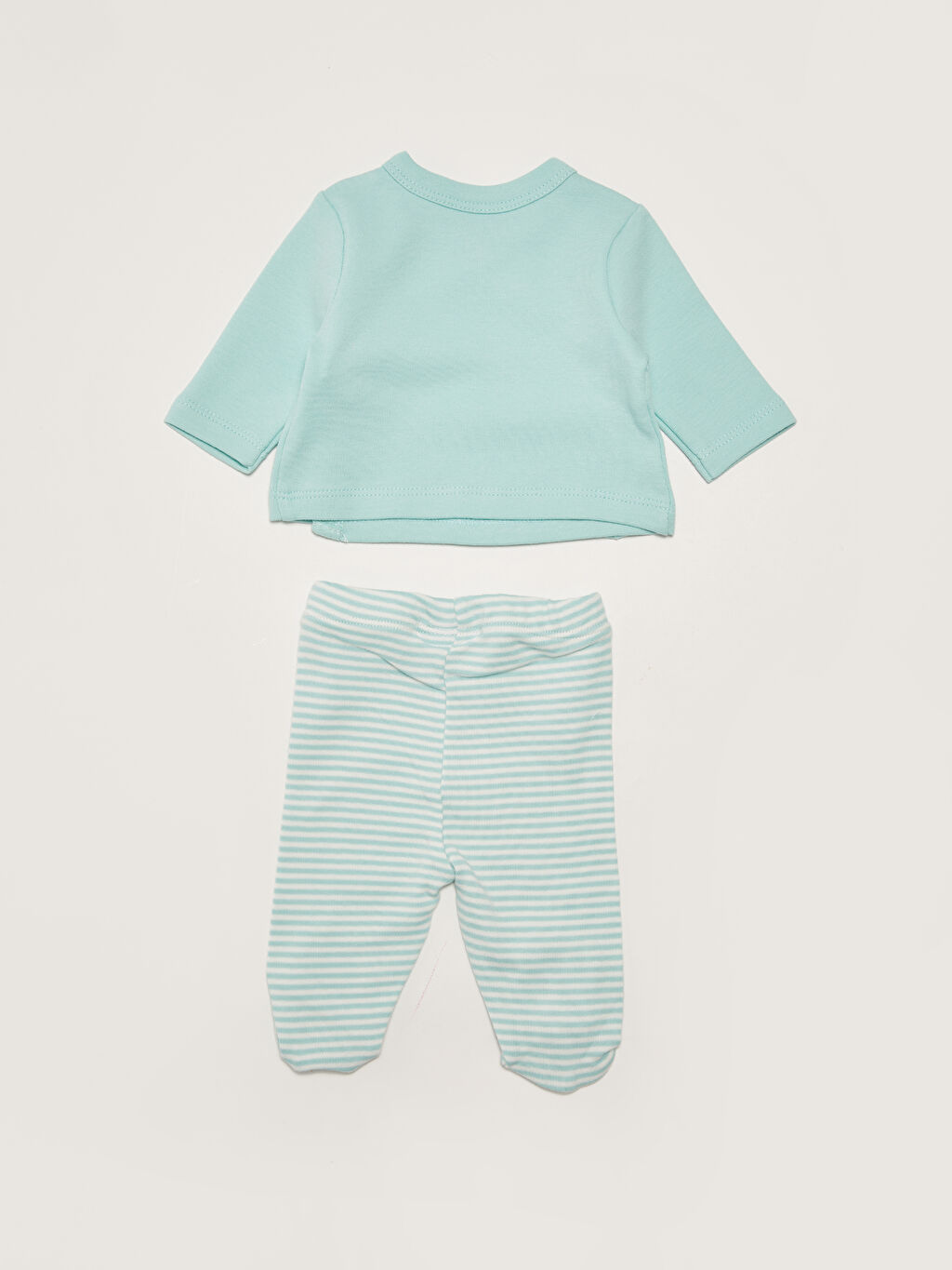 Turkuaz V Yaka Uzun Kollu Baskılı Prematüre Unisex Bebek