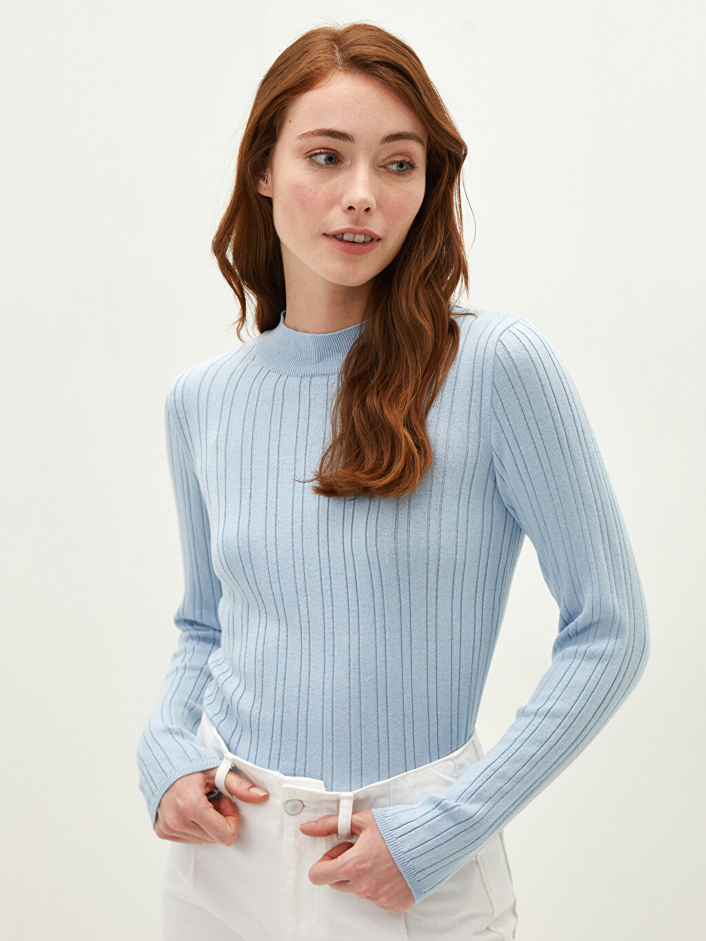 Half Turtleneck Striped Long Sleeve Women's Knitwear Sweater -W14341Z8 ...