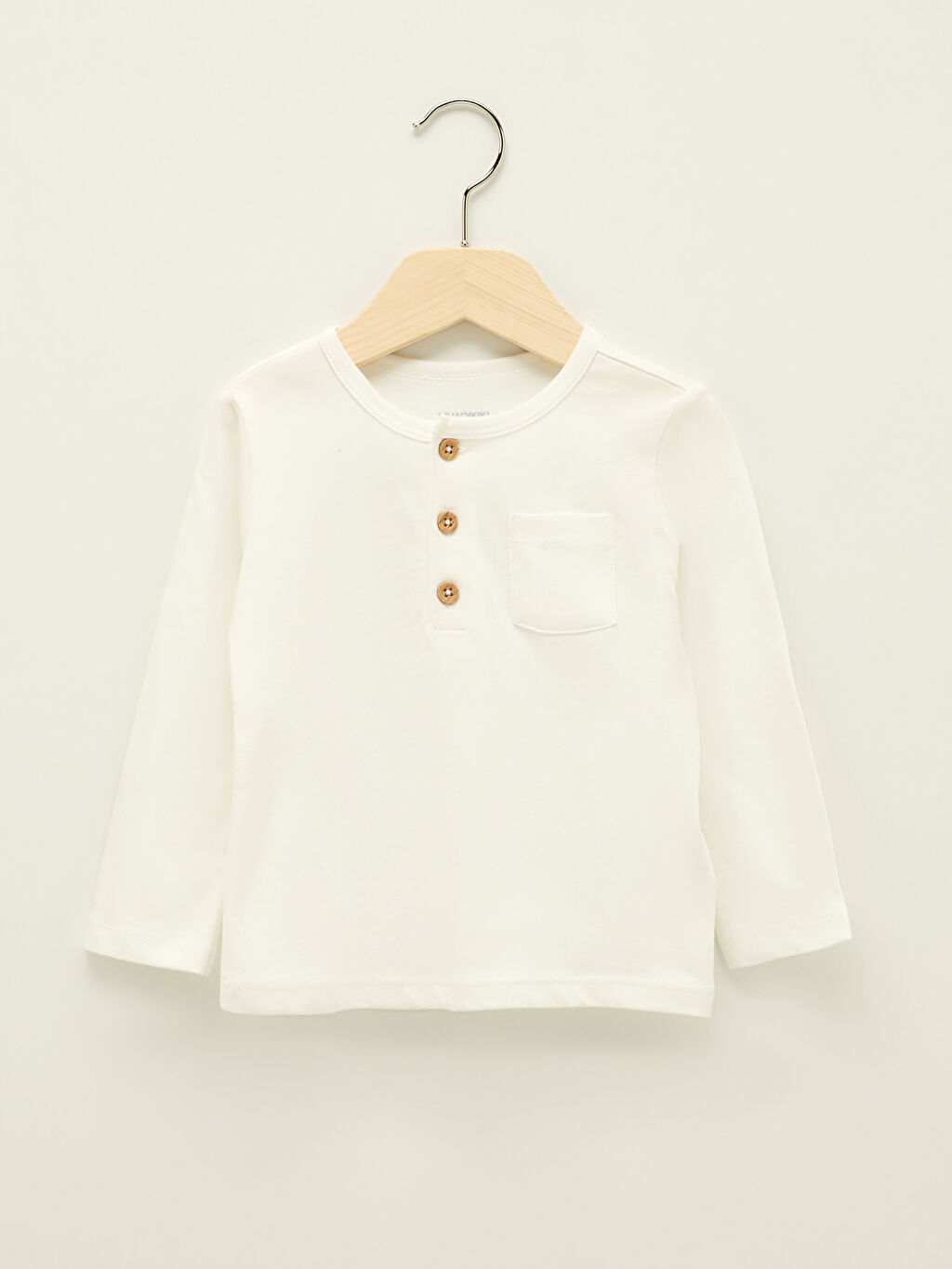 Ekru Bisiklet Yaka Uzun Kollu Basic Erkek Bebek Tişört