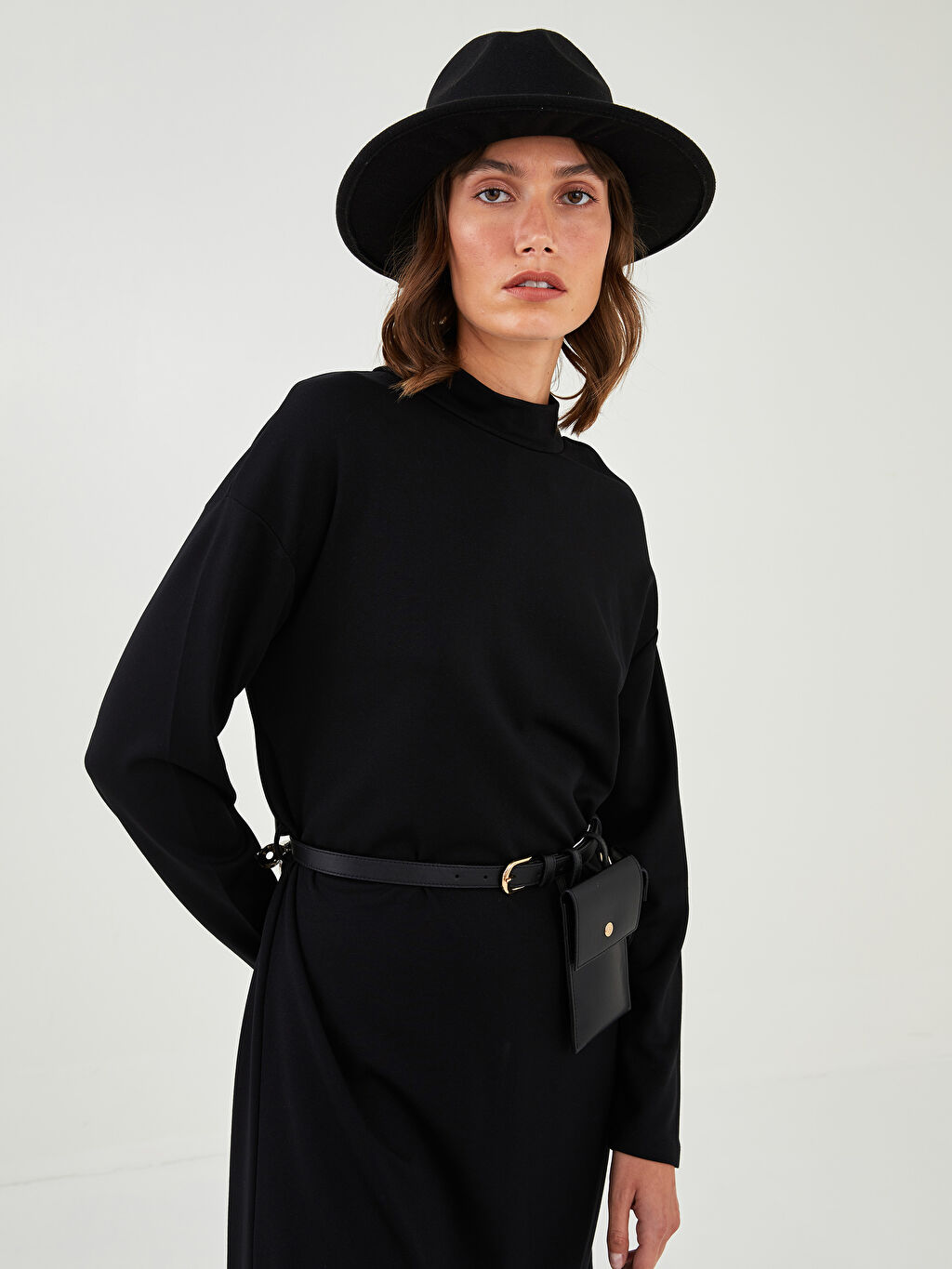 enola belted ponte shirt dress