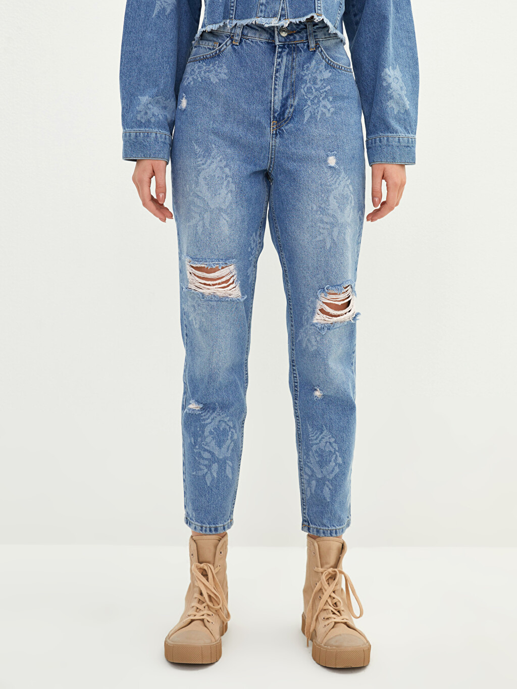 High Waist Mom Fit Patterned Pocket 