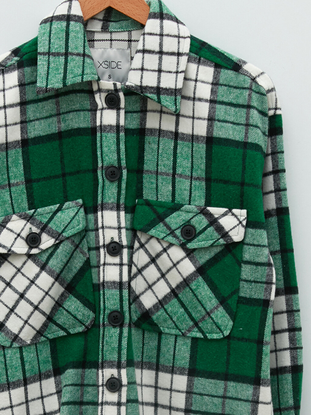 XSIDE Front Button Closure Pocket Detailed Plaid Long Sleeve 