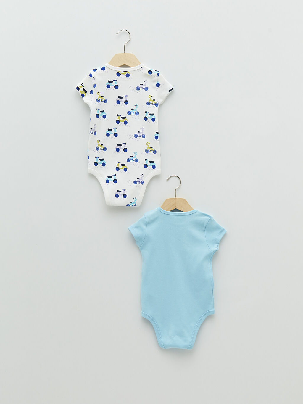 Crew Neck Short Sleeve Printed Cotton Baby Boy Snap Button Body 2 Pack