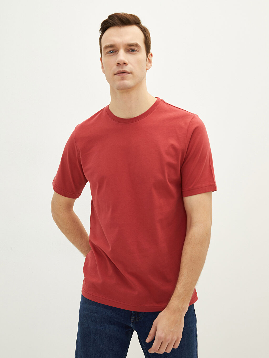Crew Neck Short Sleeve Combed Cotton Mens T-Shirt -S20837Z8-HRG - S20837Z8-HRG - LC Waikiki