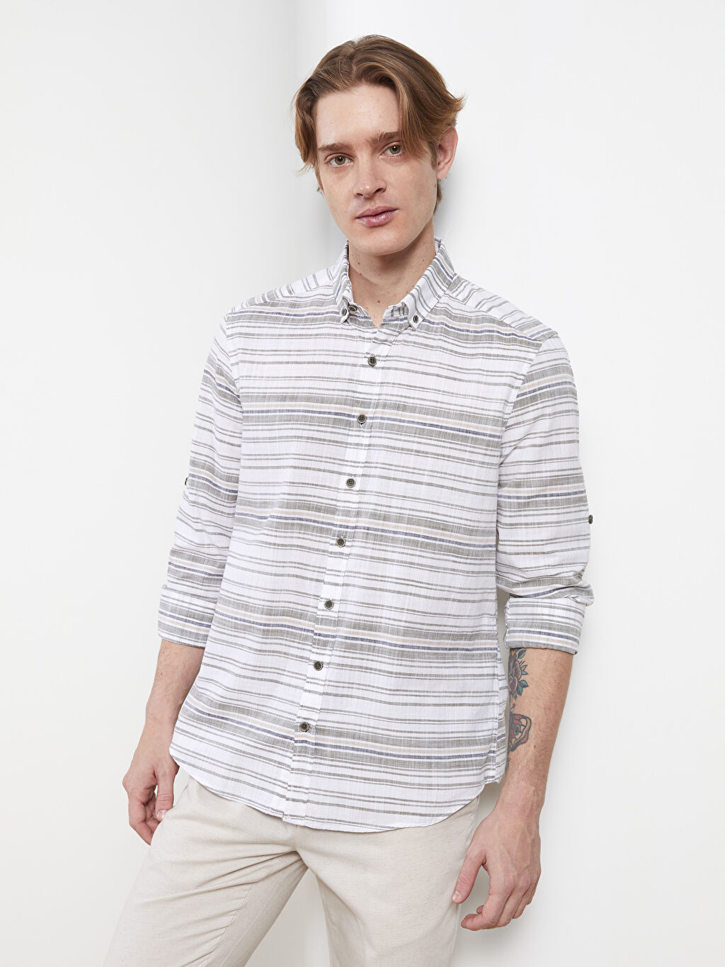 slim fit striped poplin shirt