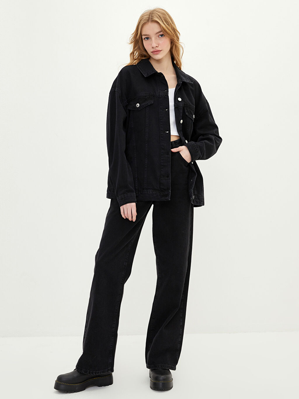 Shirt Collar Straight Long Sleeve Women's Rodeo Jean Jacket S25680Z8